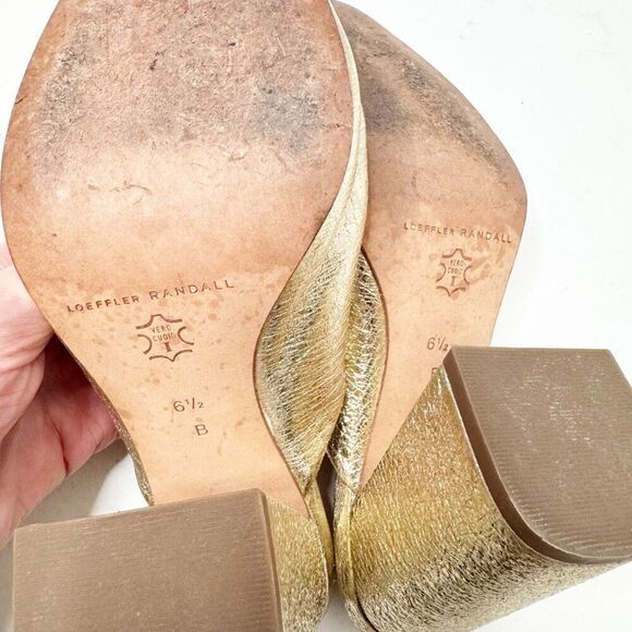 Loeffler Randall Women's Laurel Leather Flared Block Heel Gold Slide Sandals 6.5 - Picture 11 of 12